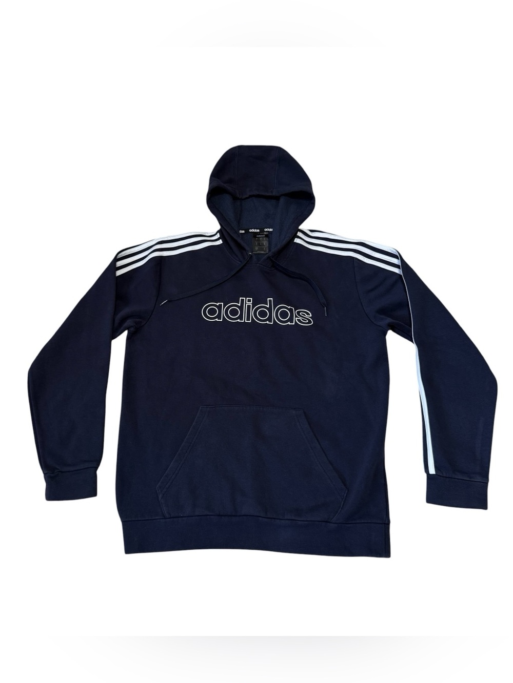 adidas Hoodie Sweatshirt Men Size Medium Navy Blue 3 Stripes Drawstring Pockets